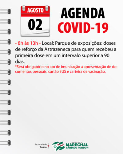 Doses de reforço contra a Covid-19 sendo aplicadas nas segundas, quartas e sextas-feiras em Marechal Rondon